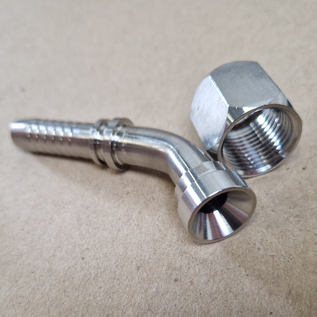 RVS Perskoppeling - 45 gr - Losse moer (JIC 1/2" - Slang 3/8")