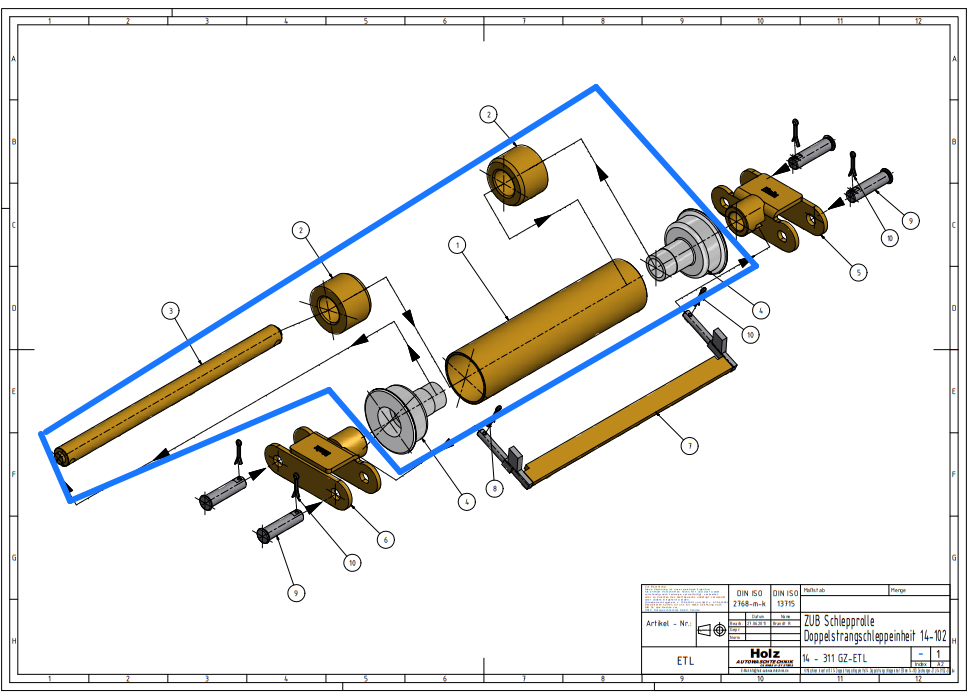 Precisie sleeprol K70/25-4 "System Holz" - Smalle ketting (niet compleet)