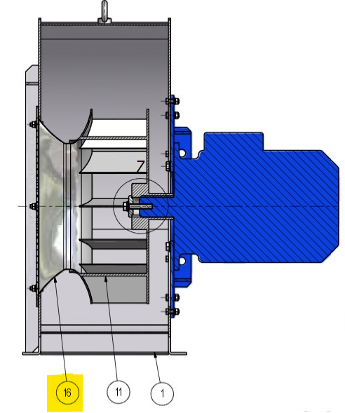 Entonnoir ventilateur 11 kW revêtue par poudre RAL 7035