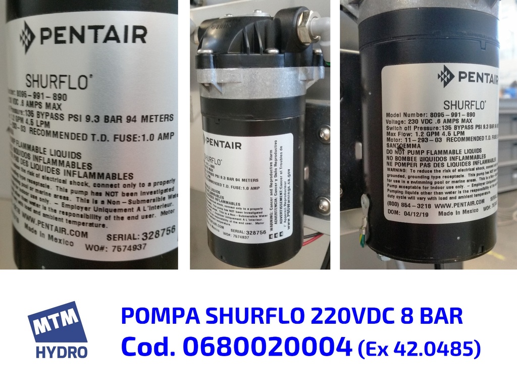 SHURFLO pomp 220VDC 8 BAR voor MTM AC Wet