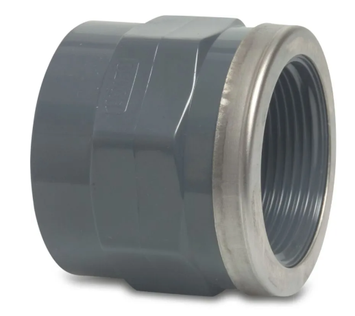 Draadsok PVC-U 40 mm x 1 1/4" lijmmof x binnendraad 16bar grijs versterkt