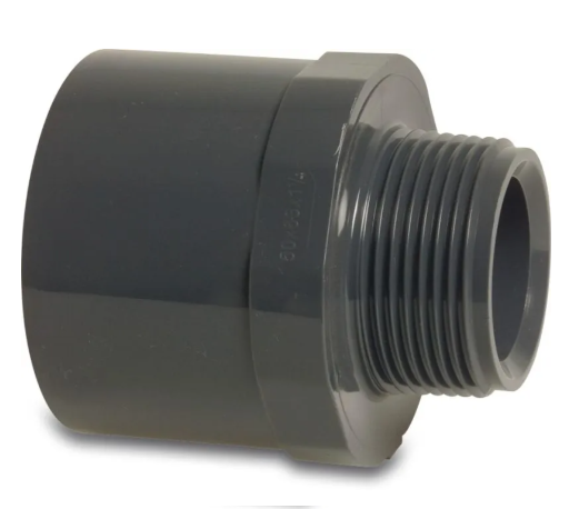 [WP431895] Puntstuk PVC-U 40/50 mm x 1 1/4" lijmmof/spie x buitendraad 10bar