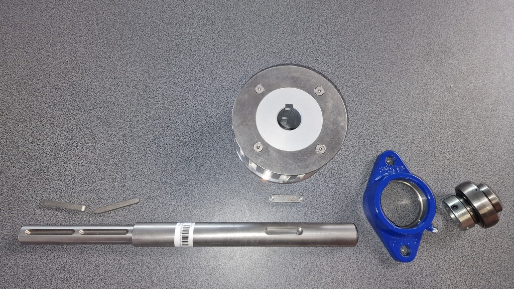 Kit : Aandrijf as + polie en spie + lagers tbv electrische aandrijving Rawa/FSH