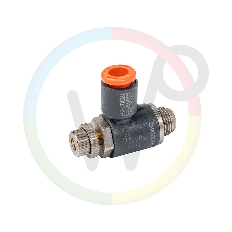 Snelheidsregelventiel haaks 1/8" x 6mm voor Peco cilinders