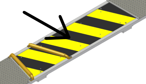 Chariot coulissant galvanisé à chaud, tôle de couverture avec hachures jaune / noir, matériel de montage